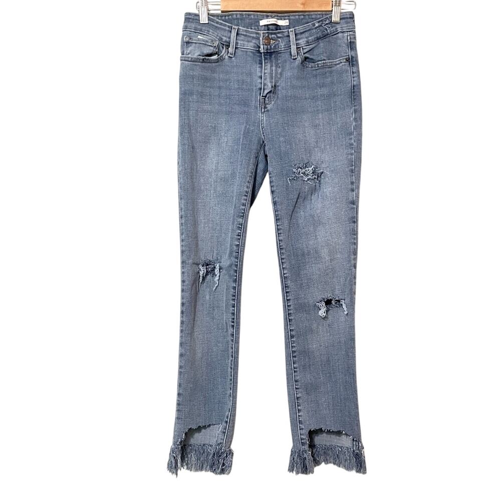 Levi’s 714 Straight Leg Distressed Step Fringe Hem Jeans Womens 29 Raw Zip Fly